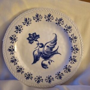 New With Tags. Tahari Dove Of Peace Blue and White  Dinner Plate.